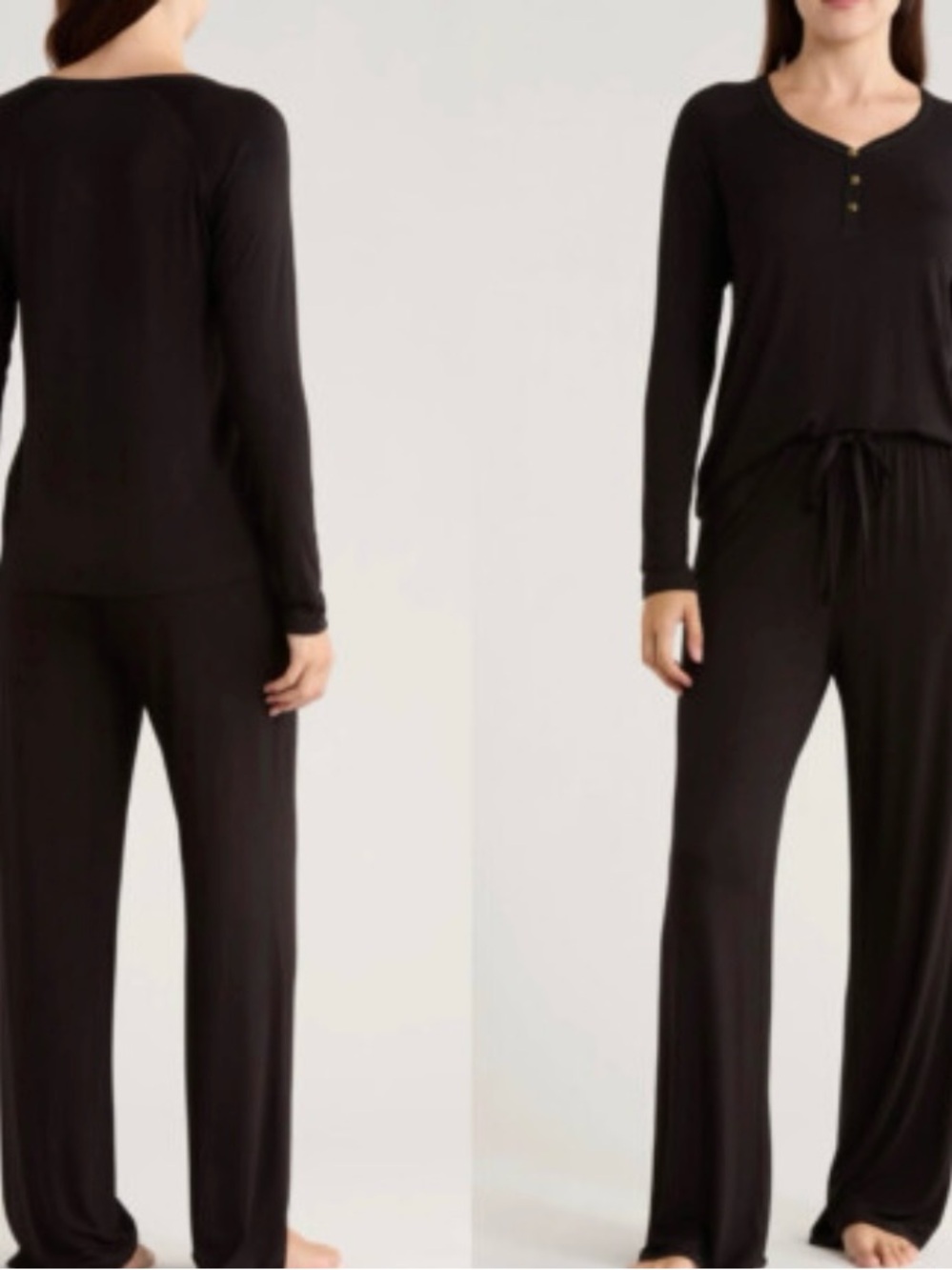 Honeydew Seek Sleep Black Long-Sleeve Henley Pajama Set